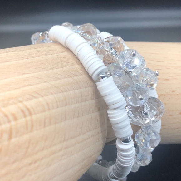 Hand Crafted Multi Clay Beads & Clear Crystals Coil Memory Wire Strand Bracelet - Picture 3 of 14